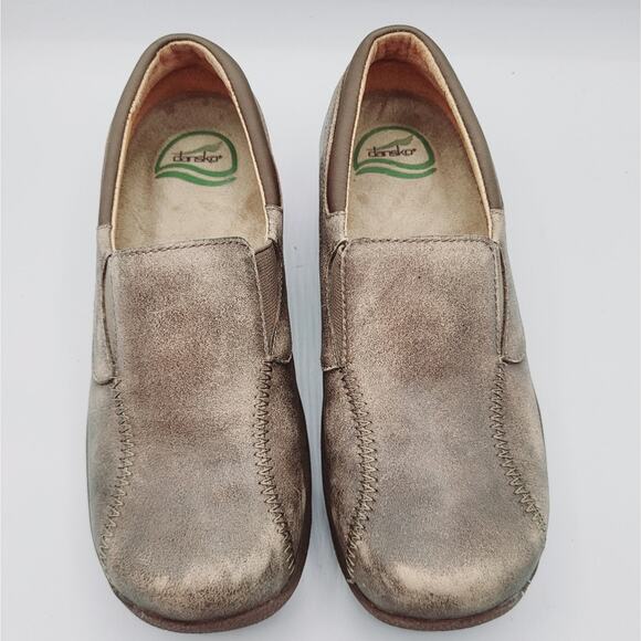 DANSKO Kim Distressed Brown Leather Slip On Clogs Slip Resistant Soles Size 38 - Picture 4 of 12
